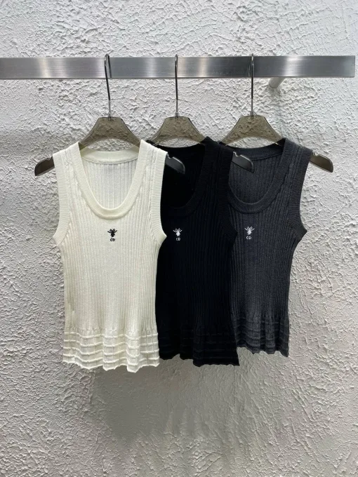 Premium Dior Weste Weißer Strick Bestickte Kollektion