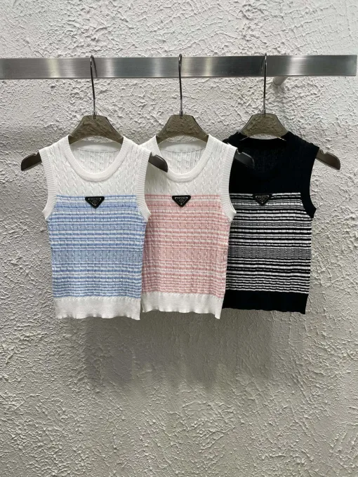 Bestseller Prada Weste Blaue Stricklogo-Kollektion