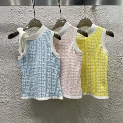 Hochwertige Balmain Weste im blauen Jacquard-Strickstil