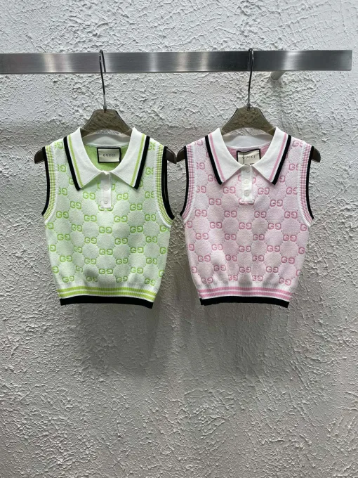 Hochwertige Gucci Weste Grün Strick Jacquard Luxus