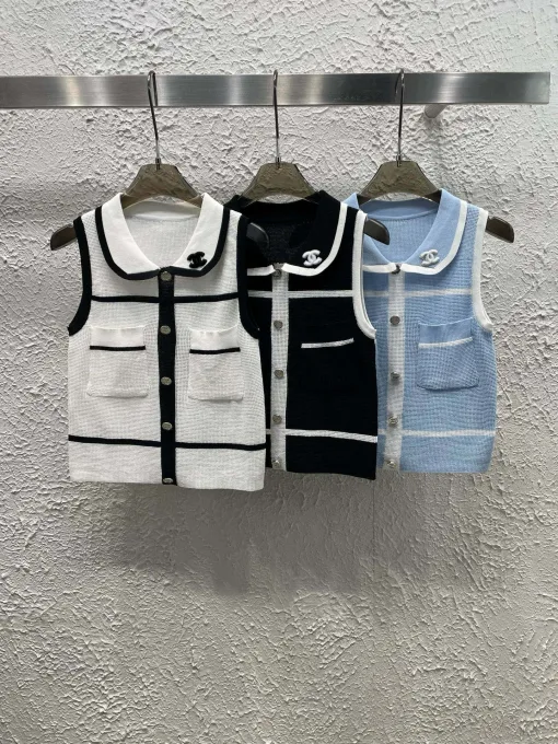 Chanel Weste in Premiumqualität, weißer Strick, bestickt, Luxus