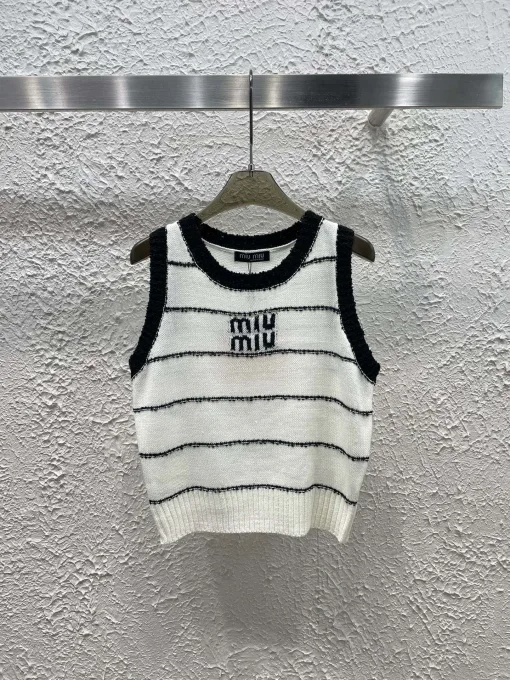 Bestseller Miu Miu Weste Weißer Strick Jacquard Luxus