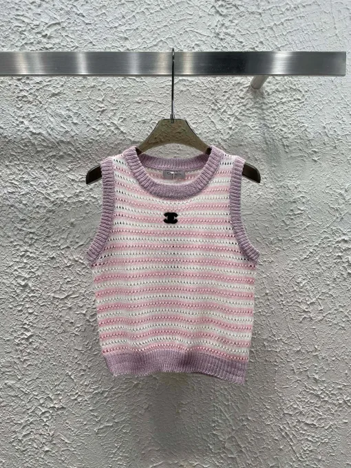 Premium Chanel Weste Pink Strick Bestickt Luxus
