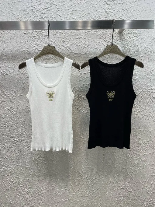 Premium Dior Weste im weißen Strick-Stil mit Stickerei
