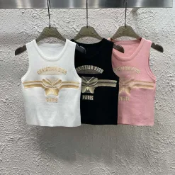 Premium Dior Weste Weißer Strick Bestickte Kollektion