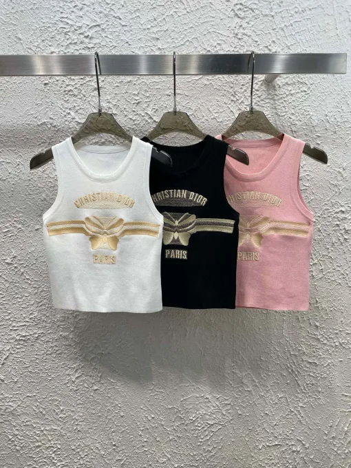 Premium Dior Weste Weißer Strick Bestickte Kollektion