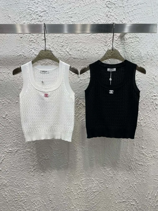 Luxus Chanel Weste Weiß Strick Luxus