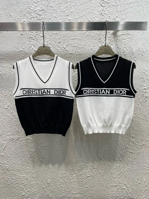 Luxus-Dior-Weste in Weiß mit Monogramm-Strickmuster