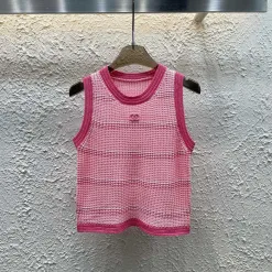 Hochwertige Chanel-Weste im rosa Strick-Stickerei-Stil