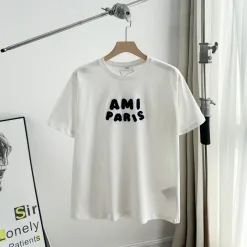 Hochwertige Ami T-Shirts aus weißer Baumwolle im bestickten Stil
