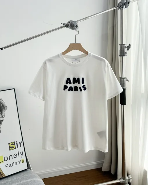 Hochwertige Ami T-Shirts aus weißer Baumwolle im bestickten Stil
