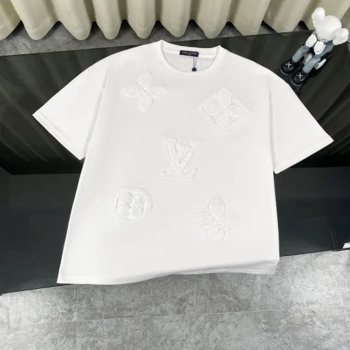 Luxus-Kollektion mit kurzen Ärmeln aus weißer Baumwolle von Louis Vuitton mit Stickerei