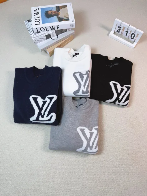 Premium Qualität Louis Vuitton Pullover Blau Fleece Jacquard Luxus