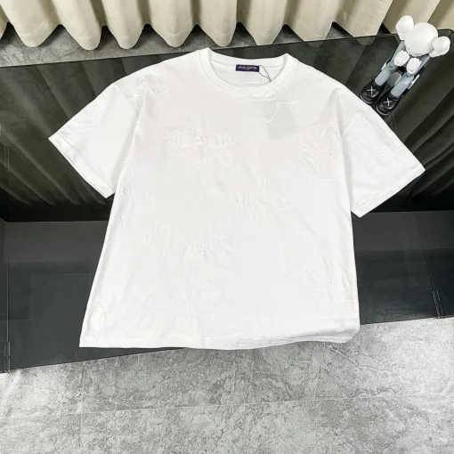 Luxus Louis Vuitton Kurzarm Weißer Strick Bestickter Stil
