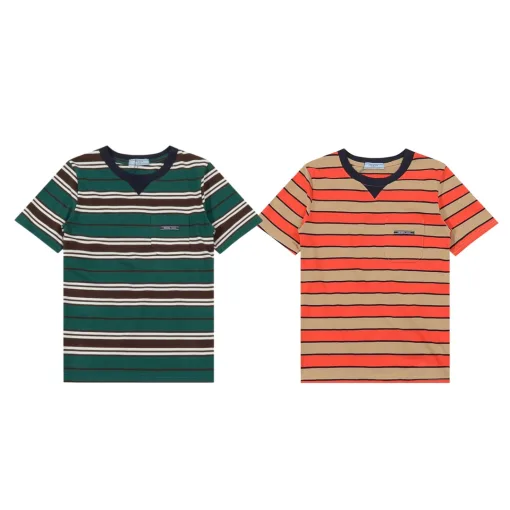 Bestseller Prada Kurzarm-T-Shirts Grüne Baumwolle Gestreifte Kollektion