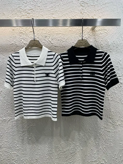 Luxus Celine Kurzarm Weiß Leder Logo Stil