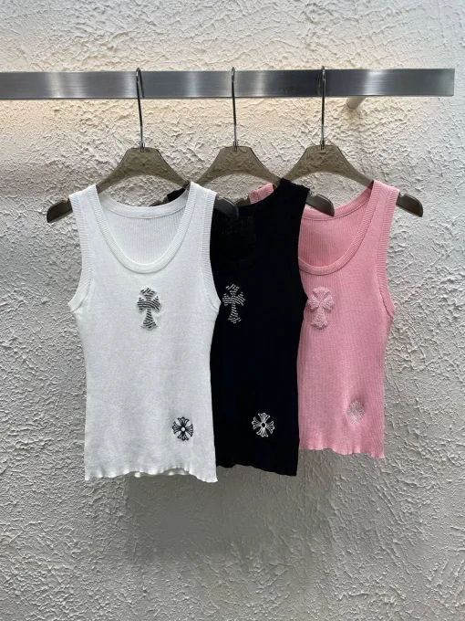 Luxus Chrome Hearts Weste Weiß Strick Bestickt Luxus