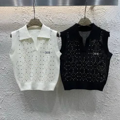 Luxus-Dior-Weste aus weißer Strickstickerei-Kollektion