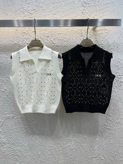 Luxus-Dior-Weste aus weißer Strickstickerei-Kollektion