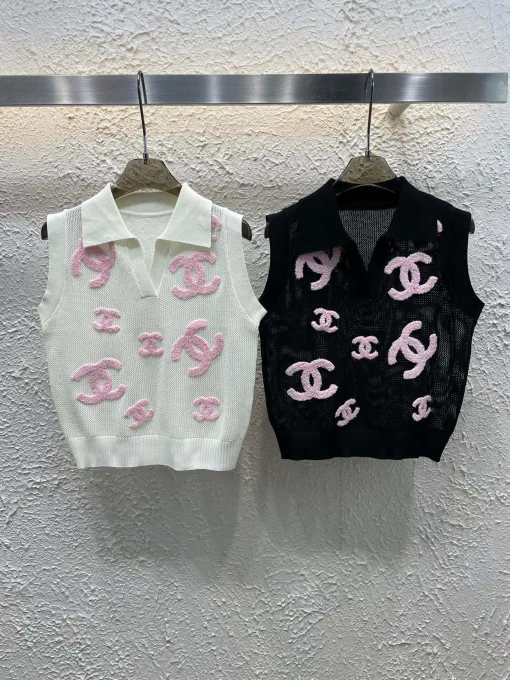 Hochwertige Chanel-Weste im weißen Strick-Stickerei-Stil