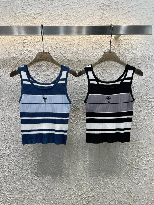 Hochwertige Dior Weste Blauer Strick Bestickter Luxus
