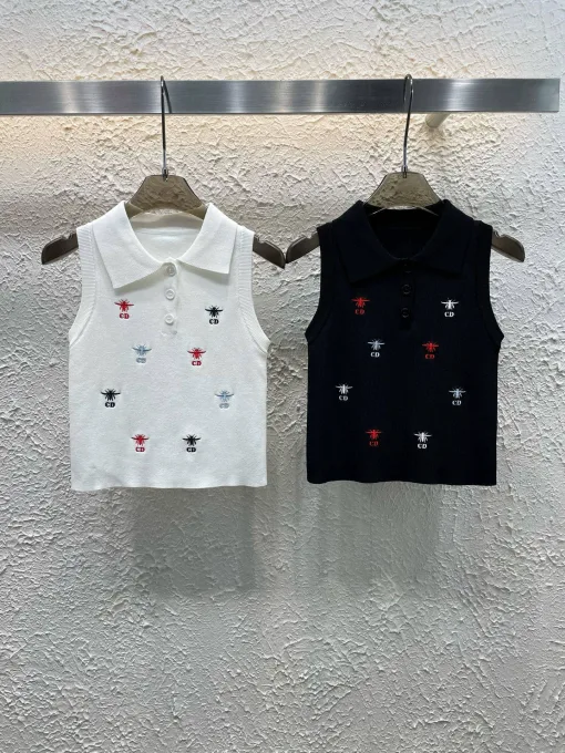 Premium Dior Weste Weißer Strick Bestickte Kollektion