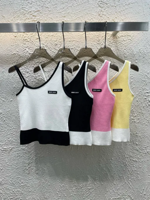 Premium Miu Miu Hosenträger Weiß Strick Logo Kollektion