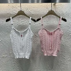Premium Chanel Hosenträger im weißen Strick-Stil
