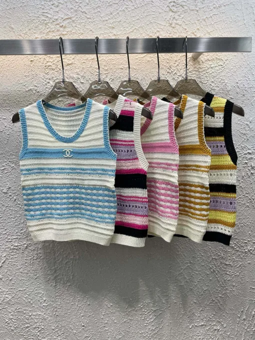 Hochwertige Chanel Weste Strick Gestreift Luxus