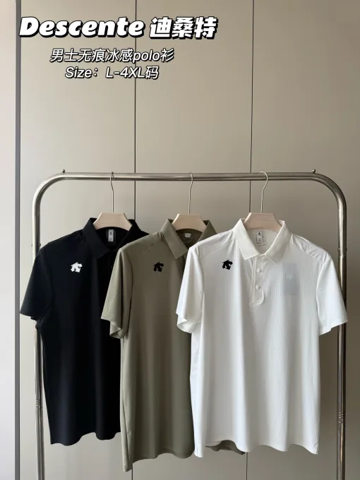 Luxuriöses Descente Poloshirt in Schwarz, atmungsaktive Kollektion