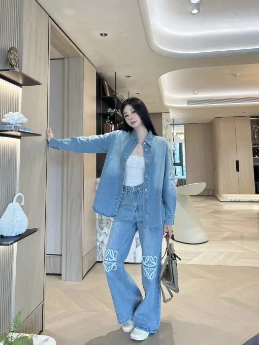 Premium Loewe Hemd Denim Bestickt Luxus