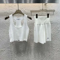 Luxus Alo Shorts Weiß Strick Logo Luxus