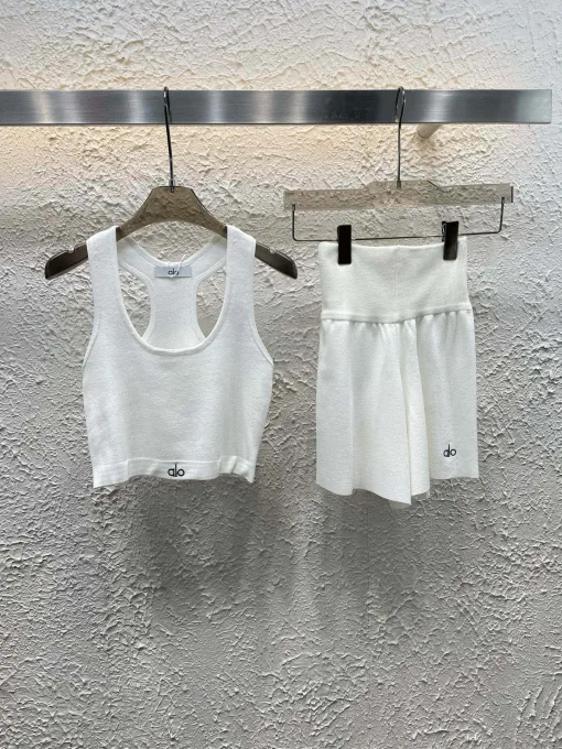 Luxus Alo Shorts Weiß Strick Logo Luxus