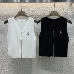 Hochwertige Weste von Ralph Lauren, weißer Strick, bestickter Stil