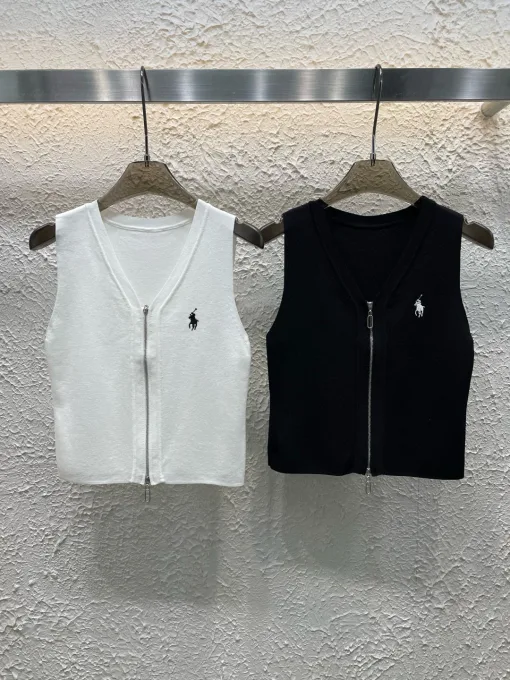 Hochwertige Weste von Ralph Lauren, weißer Strick, bestickter Stil