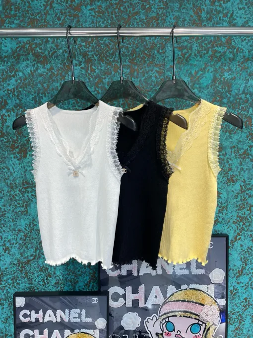 Luxus Chanel Weste Weiß Strick Kollektion