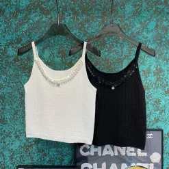 Premium Chanel Hosenträger im weißen Strick-Stil