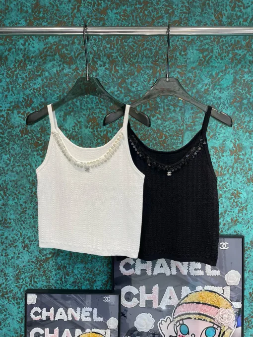 Premium Chanel Hosenträger im weißen Strick-Stil