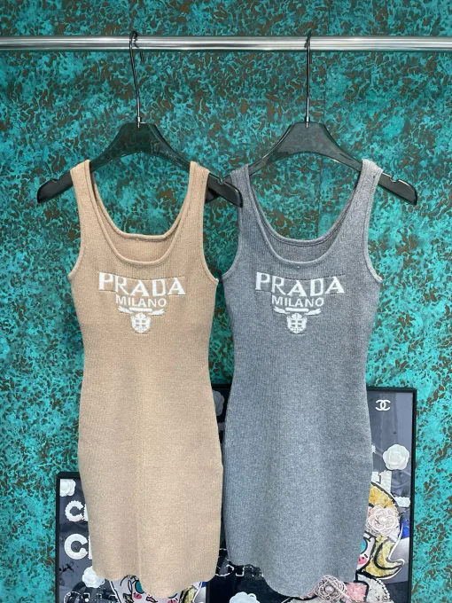Luxus Prada Weste Grau Strick Logo Luxus