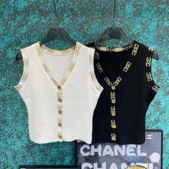 Hochwertige Chanel Weste Gold Strick Jacquard Luxus