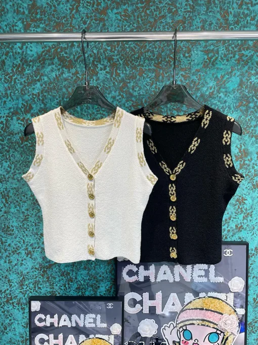 Hochwertige Chanel Weste Gold Strick Jacquard Luxus