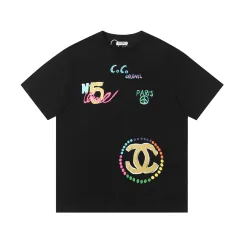 Premium Chanel Kurzarm Schwarz Logo Style