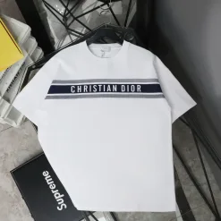 Premium Dior Kurzarm-Baumwoll-Print in Weiß