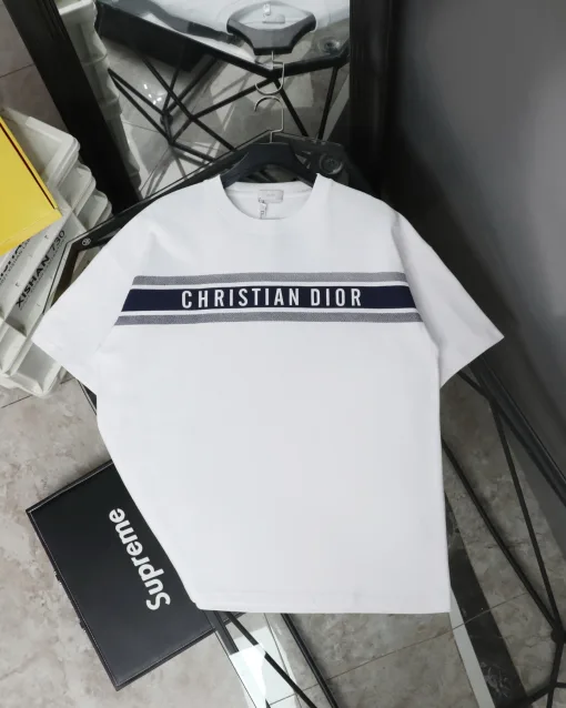 Premium Dior Kurzarm-Baumwoll-Print in Weiß