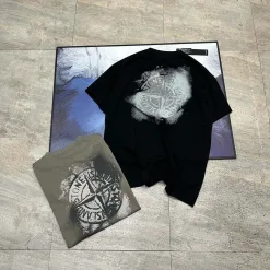 Hochwertige Stone Island Kurzarm Schwarz Baumwolle Solid Luxury