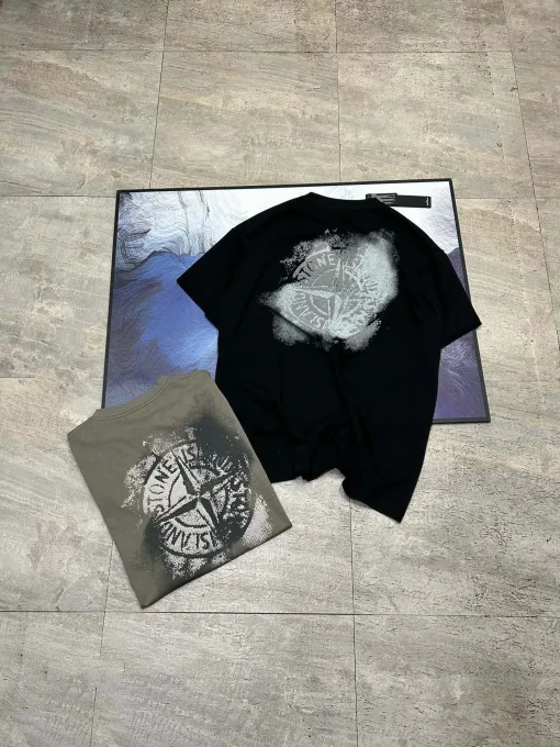 Hochwertige Stone Island Kurzarm Schwarz Baumwolle Solid Luxury