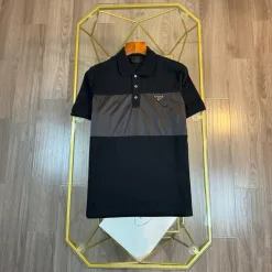 Premium Prada Kurzarm Schwarz Baumwolle Gewaschen Luxus