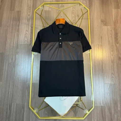 Premium Prada Kurzarm Schwarz Baumwolle Gewaschen Luxus