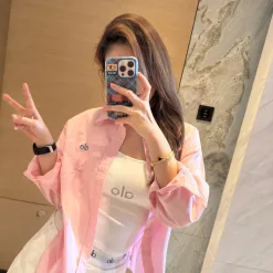 Bestseller Alo Shirt Pink Baumwolle Bestickter Stil