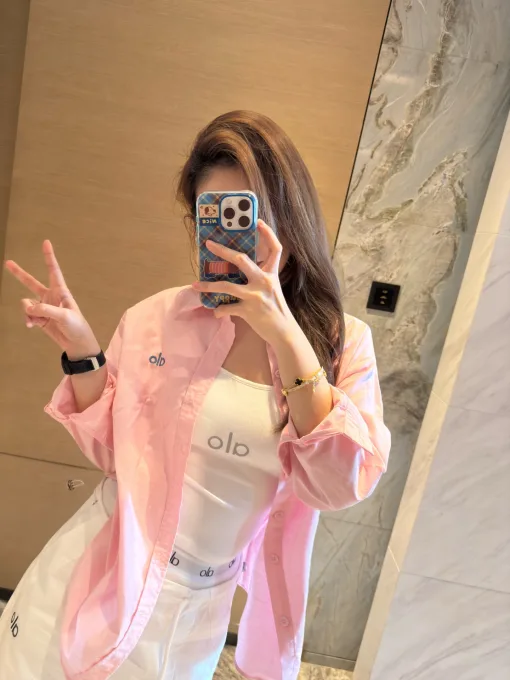 Bestseller Alo Shirt Pink Baumwolle Bestickter Stil
